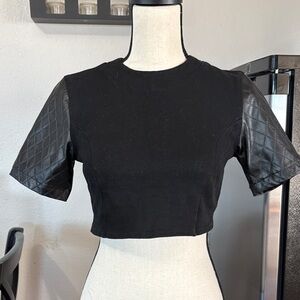 Cotton Candy Women’s Size Small Cropped Faux Leather Sleeved Back Zip Top